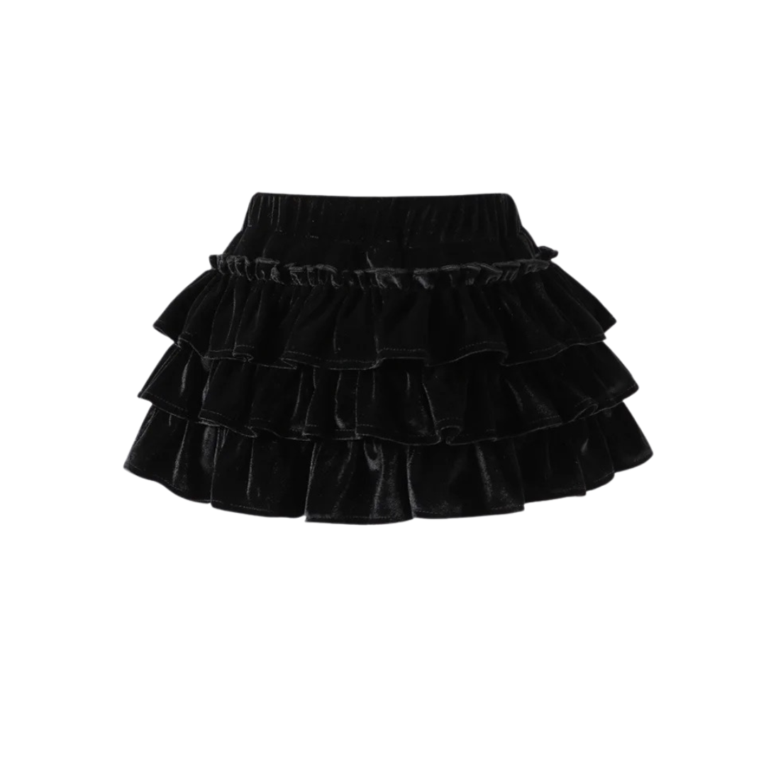 Kids' Black Velvet Ruffle Skirt