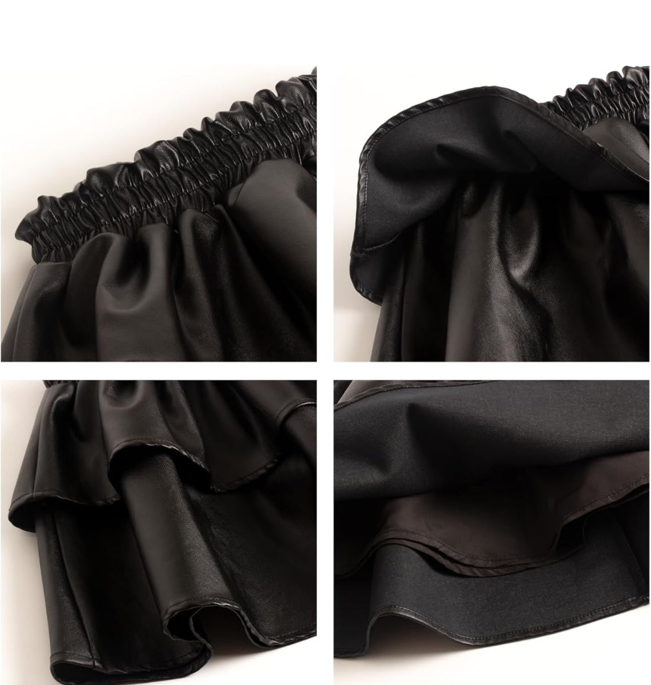 Black Tiered Faux Leather Skirt