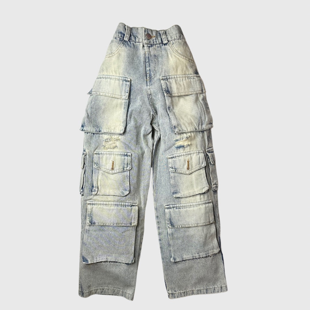 Kids Baggy Blue Denim Cargo Jeans – Glory Gloss Children's Boutique