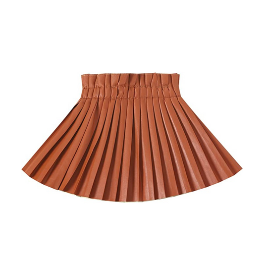 Kids Sweet Potato Pie Brown PU Leather Pleated Skirt