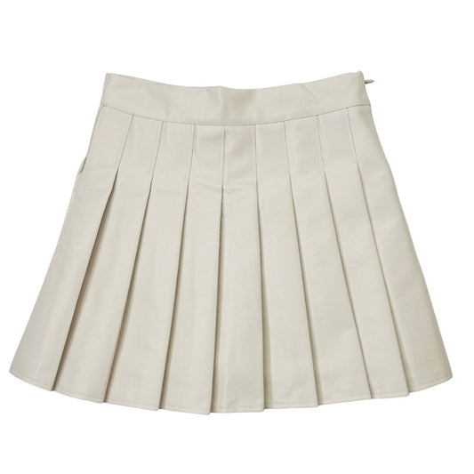 kids plus size pu leather pleated skirt beige white